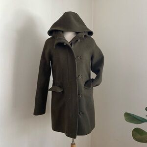 Hooded Olive Green Wool Blend Coat